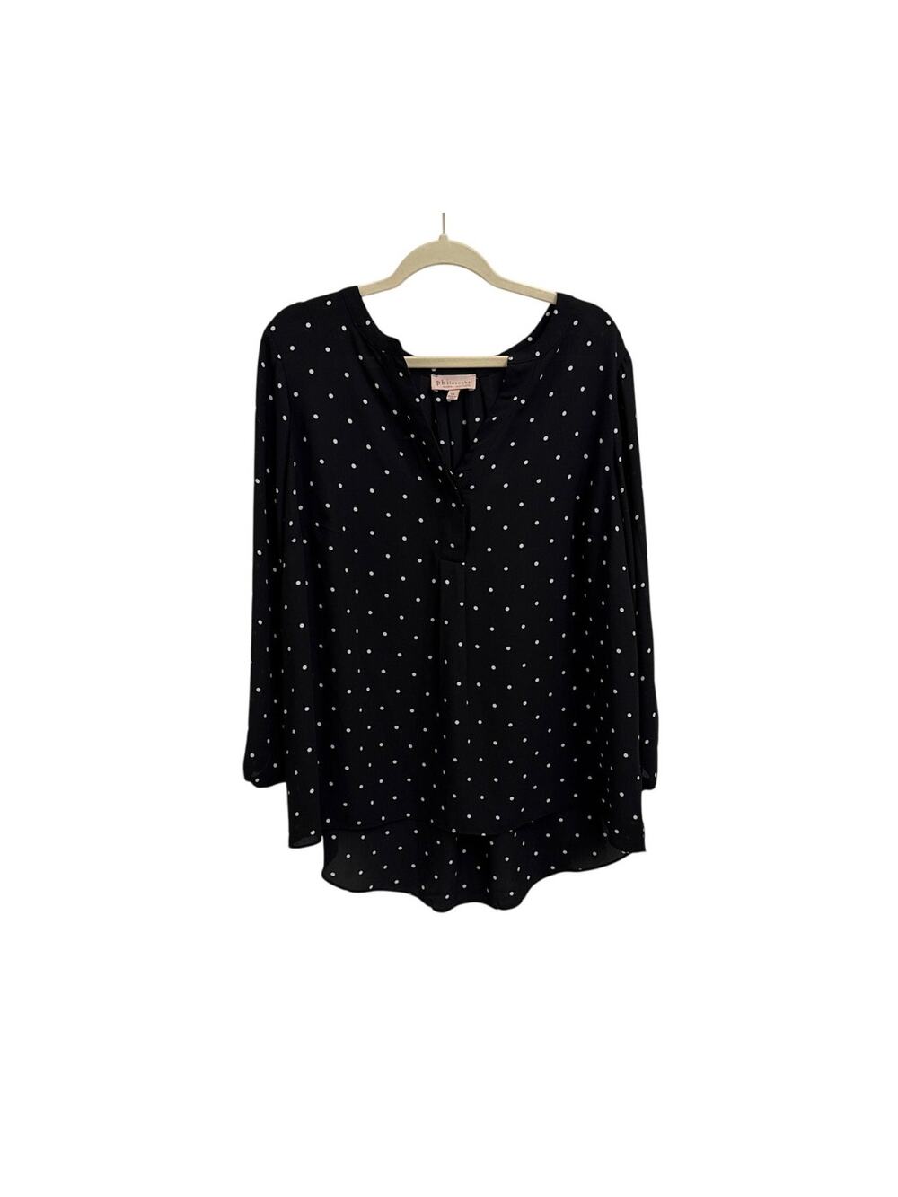 Philosophy Shirt Black White Polka Dot Flowy Feminine Blouse Size Women's 1X